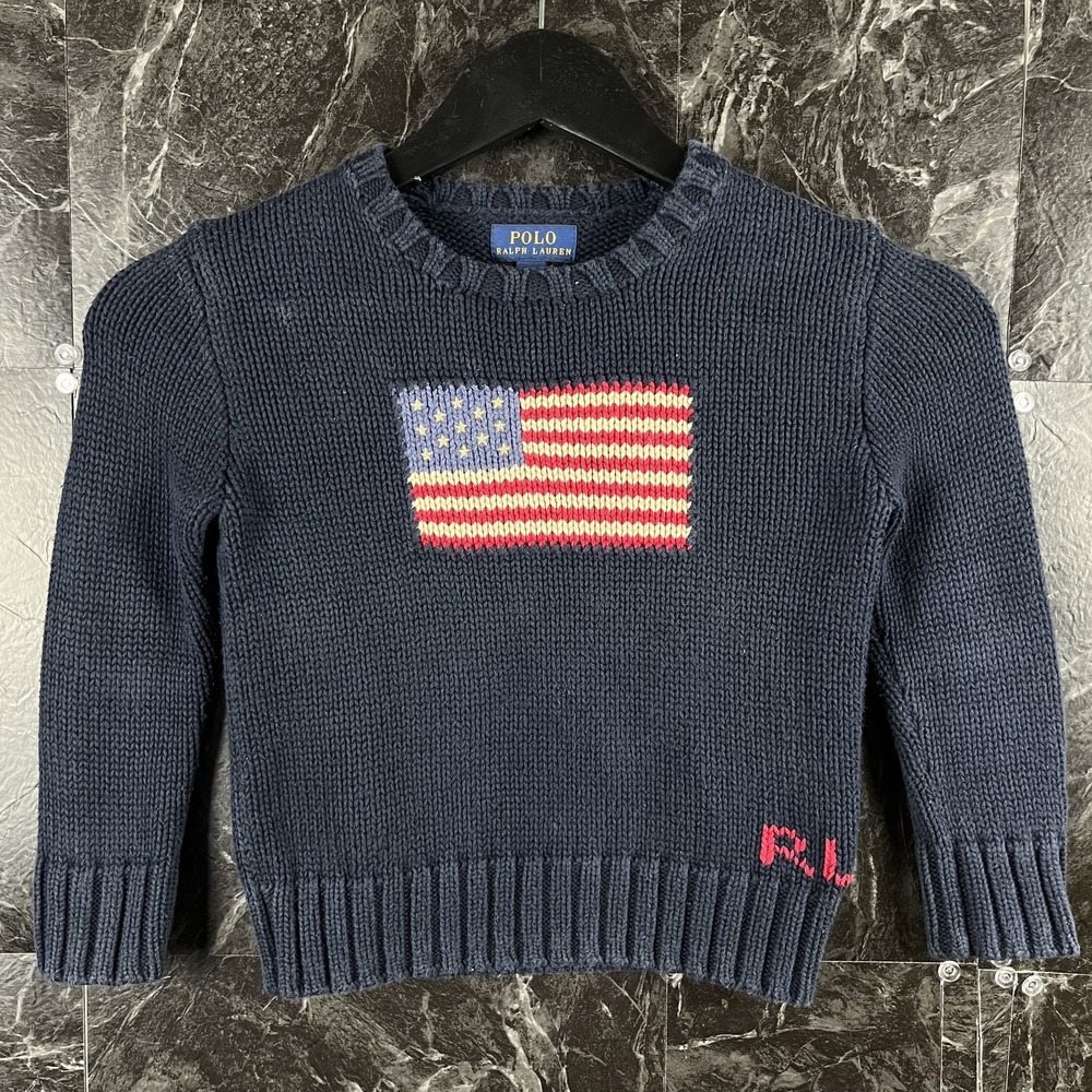 Polo Ralph Lauren Boy's Blue USA Flag Knit Sweater 4 Years